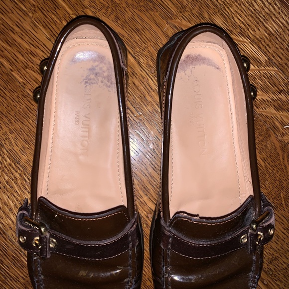 Louis Vuitton Women's Brown Monogram Leather Buckle Strap Loafers - Picture 9 of 13
